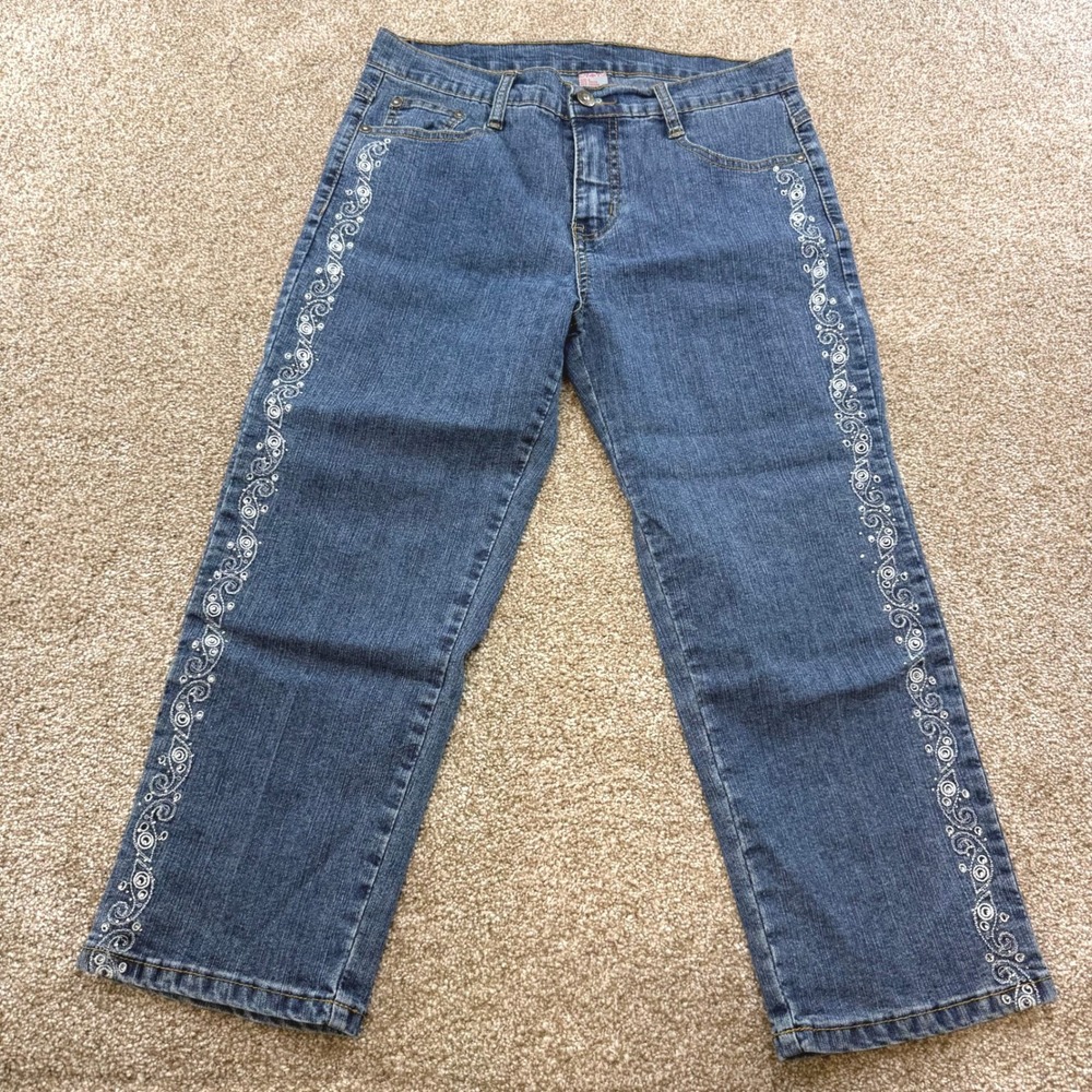Heart & Soul Womens Embroidered Rhinestone Straight Leg Jeans 9 Bedazzled Y2K
